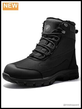 ANGRYRAM Steel Toe Winter Work Boots Fleece Lined Waterproof Slip Resistant